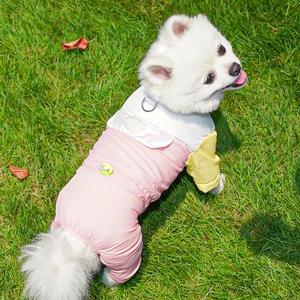 Détail d'une combinaison coupe-vent pour animaux avec anneau en D et logo Sport imprimé