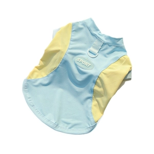 Chaleco refrescante para perro de seda de hielo azul y amarillo con anillo D