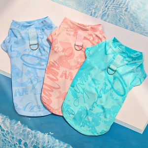 Breathable ice silk pet vest with D-ring harness in blue pink and green mesh fabric
