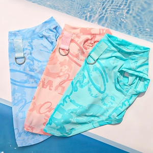Close-up of breathable mesh cooling pet vests with reinforced D-rings in three colors