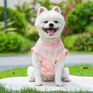 Detail of pink mesh pet cooling vest with H letter print for dogs and cats