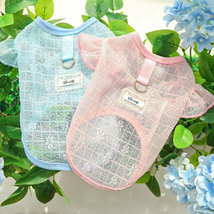 Lightweight breathable mesh pet vest with floral lace, D-ring for leash and cute label