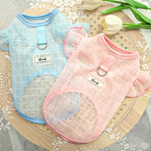 Breathable Mesh Lace Dog Dress With D Ring For Leash Floral Pet Vest Ruffle Sleeve Puppy Cat Princess Clothing