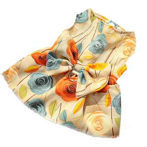 Floral pet dress with 3D rose pattern and a large back bow with a metal D-ring attachment