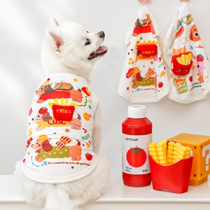 Cute fast food themed breathable ice silk dog vest with 3D fries bag and leash ring