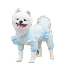 Hellblauer karierter Haustier-Jumpsuit mit Rüschenspitze für kleine Hunde und Katzen