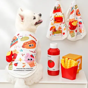 Breathable ice silk dog vest with cute food prints and metal D-ring for summer walking