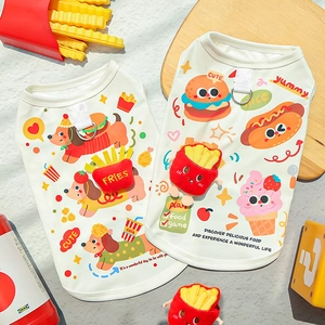 Detail of breathable mesh pet vest with cute fast food prints and 3D plush fry pocket