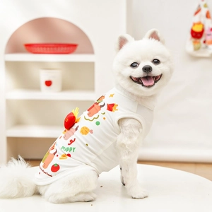 Detail of breathable mesh summer dog vest with cartoon fast food prints and 3D accents