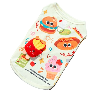 Detail of breathable mesh pet vest with 3D plush fries and integrated leash D-ring