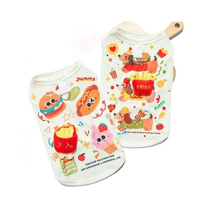 Breathable mesh dog cooling vest with cute cartoon burger prints and a metal D-ring