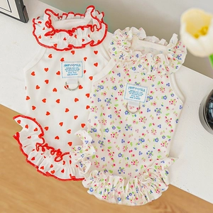 Détail de robes pour animaux à fleurs et cœurs avec bords volantés et boucle en D