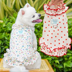 Robe d'été pour chien à fleurs en coton respirant avec harnais à anneau en D