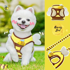 Bee Theme Pet Harness And Leash Polyester Breathable Mesh Cartoon Wings Outdoor Walking Adjustable Small Dogs Cats