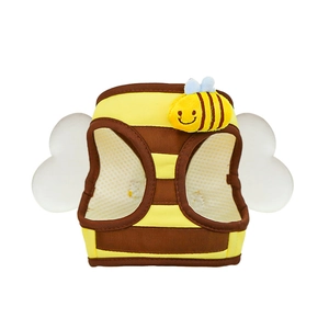 Cute cartoon bee themed dog harness with yellow and brown stripes for small dogs