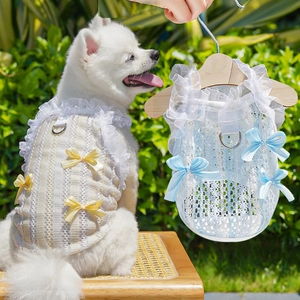 Lace pet fairy dress with breathable mesh and silk bow for dogs and cats