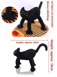 Standing plush black cat Halloween pet decor with dimensions 28cm length and 18cm height