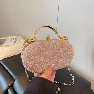 Elegante Borsa da Sera in Pizzo da Donna Pochette Rigida Ovale Minimalista Con Manico in Metallo Dorato e Borsa a Tracolla a Catena per Festa di Matrimonio