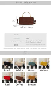 Detail of quilted PU leather bag with semi-circular gold handle and dimensions