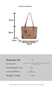 Größentabelle für große PU-Leder-Einkaufstasche mit Maßen 37x26x12cm und Tragehöhe