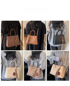 Collage of large capacity tote bags in six colors with bear charms and shoulder straps
