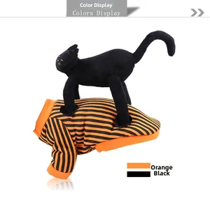 Detail of orange and black striped pet shirt with ribbed cuffs for Halloween style