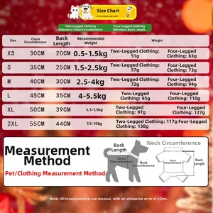 Detailed size chart for Christmas pet clothing showing chest and back length for dogs and cats