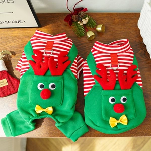 Christmas Reindeer Pet Clothes Striped Dog Jumpsuit And Vest Knit Polyester Warm Festive Costume Apparel For Small Dogs Cats
