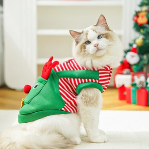 Close-up of a Christmas pet outfit with reindeer antlers on a cat for holiday season