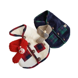 Plush Christmas pet vest and scarf set for large dogs and cats in red and blue plaid