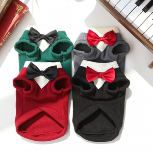 British style dog tuxedo sweaters in four colors with white V-neck and bowtie