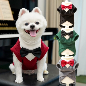 Pet Tuxedo Dog Suit Vest Fleece Warm Gentleman Style With Bowtie D-Ring For Small Medium Large Dogs Cats Party Wedding