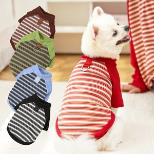 Striped pet t-shirts with D-ring leash attachment for small dogs and cats in five colors