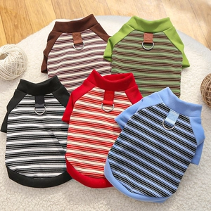 Pet Striped Shirt Soft Polyester Dog Polo Jumpsuit With Leash D-Ring Casual Apparel For Small Dogs Cats