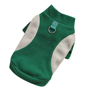 Fleece pet warming vest in dark green and grey with a D-ring for autumn and winter