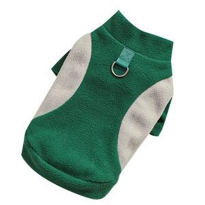 Fleece dog sweatshirt in green and grey with back D-ring for autumn winter warmth