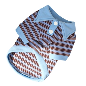 Polo a righe blu e marroni per animali domestici con colletto azzurro e bottoni
