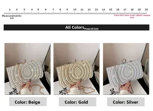 Dettaglio delle borse da sera con perle e strass nei colori beige, oro e argento a confronto