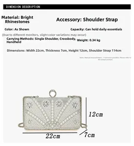 Specifiche dettagliate sulle dimensioni per pochette con perle e strass e catena