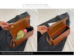Internal view of the brown box bag showing ample storage for umbrella and phone