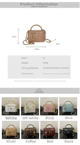Détails du sac boîte matelassé en cuir PU avec bandoulière chaîne et fermoir fleur en métal