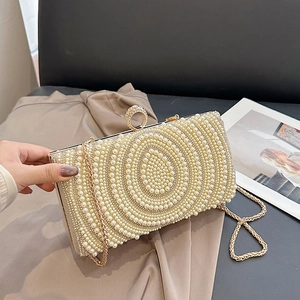 Elegante Pochette Da Sera Con Künstliche Perle Donna Vintage Strass Banchetto Borsa Catena Rimovibile Chiusura Ad Anello Matrimonio