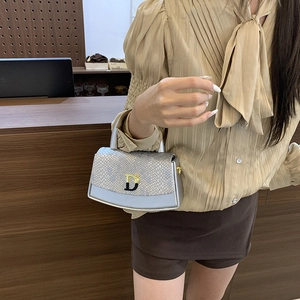 Detailed view of a silver snakeskin embossed handbag featuring a golden metal D-letter clasp