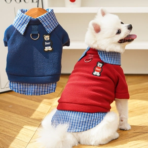 Preppy dog hoodie in navy blue and burgundy with fleece lining and harness D-ring
