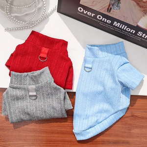 Elastic herringbone knit pet vest with metal D-ring in red, grey and blue colors