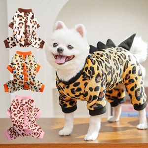 Leopard print dinosaur dog hoodie with dinosaur spines for winter warmth