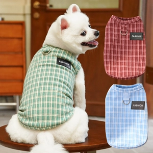 Gilet scozzese per cani con toppa FASHION e anello a D per cani di taglia piccola