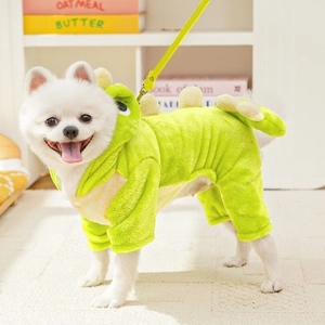 Détail du costume de dinosaure vert pour animal en polaire avec pointes et laisse