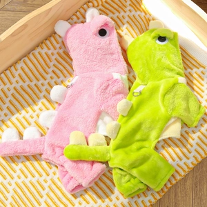 Winter Warm Fleece Pet Jumpsuit Cartoon Dinosaur Bee Leopard Print Four-Legged Dog Cat Clothes Puppy Kitten Hoodie Apparel