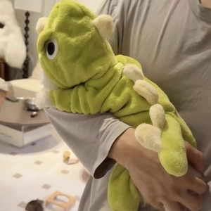 Détail du costume de dinosaure en flanelle verte pour animaux avec capuche